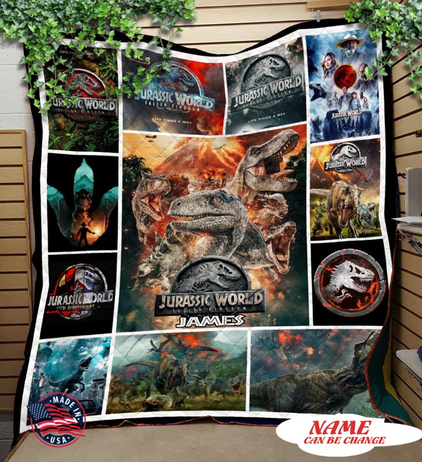 Personalized Jurassic World Quilt Blanket Dinosaur Fleece Blanket Jurassic Park Fan Gift Jurassic World Fan Gift